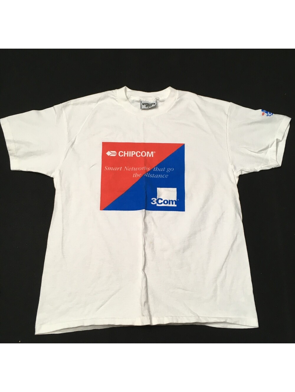 WHITE T-SHIRT Logo SMART  Modular  TECH COMPANY 1990'S POWER T DOUBLE SIDED